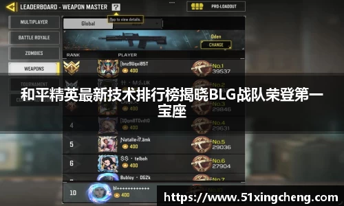 和平精英最新技术排行榜揭晓BLG战队荣登第一宝座